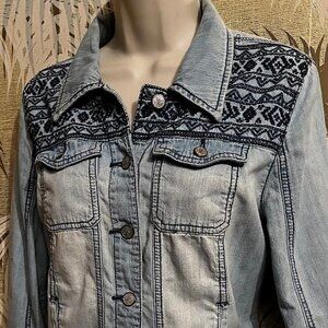 Women's Blue Jean Jacket with Embroidered Detail